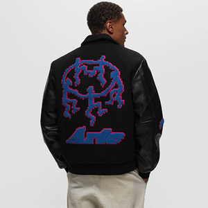 High Quality Wool Varsity <b>Jacket</b> for <b>man</b> with Leather Sleeves Custom Embroidery <b>Letter</b> Pattern High Street Style Winter - Product Image 2