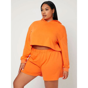 Ensemble de survêtement décontracté ajusté pour femmes, sweat-shirt et short, couleur unie, ensemble court deux pièces en gros - Product Image 5
