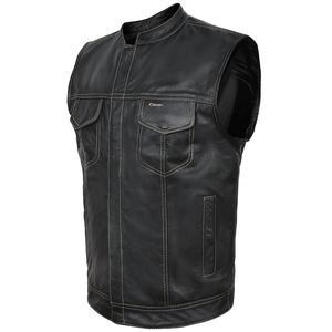 Casual Breathable Club Style Cowhide Genuine Leather <b>Vest</b> for <b>Men</b> Large Size Motorcycle Biker Leather <b>Vest</b> OEM Custom Design - Product Image 3