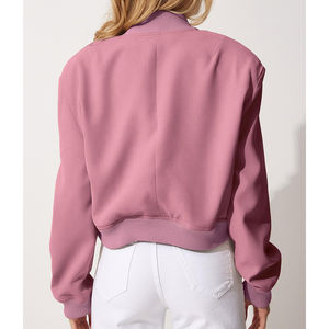 Veste bomber en toile tricotée pour femme de haute qualité OEM, vêtement d'extérieur chaud d'hiver, léger, fermeture éclair, imperméable, respirant, uni, teint - Product Image 2