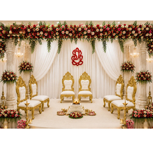 Ensemble de chaises de mandap de mariage indien luxueuses à assise basse, en bois léger, fabricant et exportateur de mobilier de mariage royal en Australie - Product Image 1