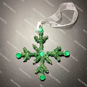Adorno Navideño de Copo de Nieve con Cuentas Hecho a Mano, Tamaño Mediano, Decoración Colgante de Lujo, Color Dorado - Product Image 5