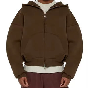 เสื้อฮู้ดซิป ทรงหลวม ไหล่ตก ผ้าหนา 100% ผ้าฝรั่งเศสเทอร์รี่ สำหรับผู้ชาย ทรงโอเวอร์ไซส์ แบบครอป ทรงบ็อกซี่ ซิปหน้า บริการ OEM ODM - Product Image 5