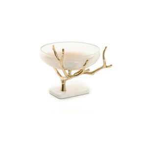 Bol de service à dessert rond en verre et en métal de luxe avec base en marbre, parfait pour les mariages, les fêtes et les événements. - Product Image 1