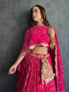 Exclusive <b>Pink</b> Color Designer Wedding Engagement Wear Georgette Embroidery Sequence Work Beautiful Lehenga Choli With <b>Purse</b> - Product Image 2