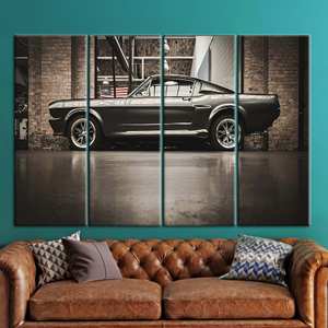 ภาพพิมพ์บนผ้าใบ: ภาพศิลปะติดผนังฟอร์ดมัสแตงคลาสสิก ดีไซน์รถยนต์อเมริกันวินเทจ 4P: ภาพพิมพ์แบบห่อหุ้ม - Product Image 1