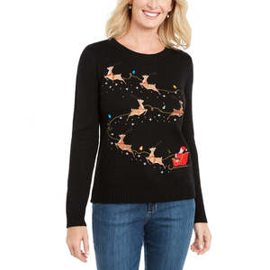 Maglione da Donna Karen Scott Nero XS con Ricamo Renna, Vintage Floreale Traspirante Casual con Bottoni Frontali per Autunno Inverno - Product Image 1