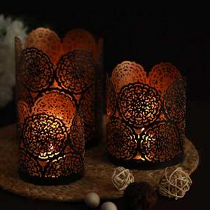 Elegant Floral Metal Cut Iron Cylindrical Handmade Votive <b>Lanterns</b> <b>Candle</b> Holders Stylish Home Christmas Wedding Events - Product Image 3