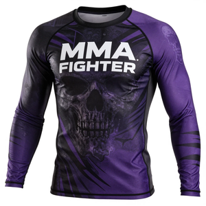 เสื้อรัดกล้ามเนื้อแขนยาวสีม่วงคุณภาพสูงสำหรับนักต่อสู้ MMA แห้งเร็ว เสื้อกีฬาผู้ชาย - Product Image 4