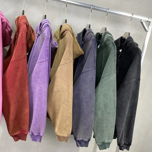 Streetwear OEM avec fermeture éclair complète personnalisé Applique épaisse en coton délavé Sweat à capuche surdimensionné en coton doux délavé à l'acide avec fermeture éclair pour hommes - Product Image 2