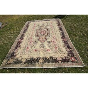 Tapis vintage 6,7 x 10,1 pieds, grand tapis turc, tapis oriental en laine beige et rouge - Product Image 1