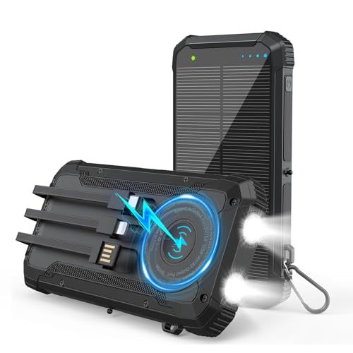 Latest 2026 Outdoor Portable Solar Power Bank 20000mAh USB-C Fast Charging Built-in 4 Cables Solar Chargers
