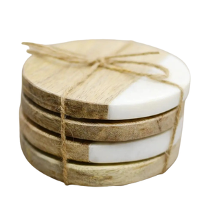 Natural Marble and Wood <b>Coasters</b> Double-Shaded Square <b>Coaster</b> Tabletop Decor Stone <b>Coaster</b> for Wedding Set of 4 - Product Image 2