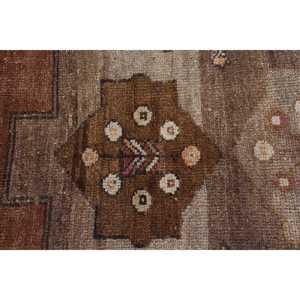 Vintage Area Rug 4.4x8.9 ft, Turkish <b>Brown</b> Floral <b>Wool</b> Rug - Product Image 5