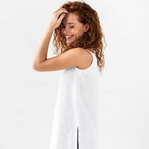 Débardeur en lin biologique fabriqué à la main pour dames blanc sans manches élégant coupe ample tissé motif solide pour bureau porter léger - Product Image 1