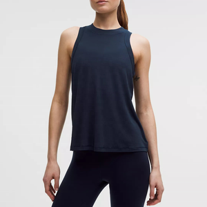 Custom Front Logo Women's Solid <b>Navy</b> Knitted Tank <b>Top</b> Crew Neck Breathable Spandex Polyester Regular Length Women Tank <b>Top</b> - Product Image 1
