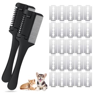 Peigne de toilettage 2 en 1 pour chiens et chats - 2 peignes avec 20 lames supplémentaires pour la coupe et le toilettage - Product Image 1