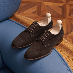 High-end Italian Sheep <strong>Suede</strong> Dress Shoes Men Business <strong>Brogue</strong> Oxford Shoes Genuine Leather Classic Retro - Product Image 5