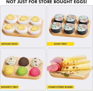 Mini juego de bandejas para huevos de madera de bambú (18 agujeros) 3 estantes pequeños Soporte para huevos de madera rústica Premium para huevos rellenos Juego utilizable de 3 - Product Image 6