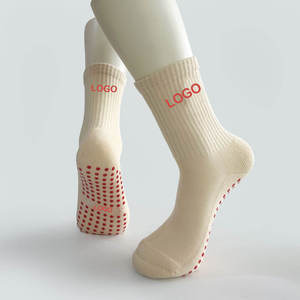 Long Pure Cotton Bamboo Custom Made Logo Embroidery Jacquard Yoga Pilates Trainer Sticky <b>Grip</b> Sports <b>Socks</b> Manufacturer - Product Image 2