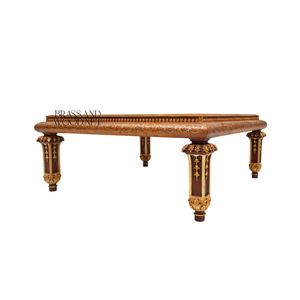 Luxury <b>Square</b> Coffee <b>Table</b> with Intricate Floral Wood Inlays and Brass Detailing for Elegant Living Room Decor - Product Image 5