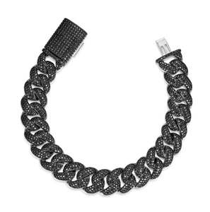 สร้อยข้อมือผู้ชายแบบไมอามี่คิวบันเงินแท้ 925 ประดับโมอิสซาไนต์สีดำ ชุบทองคำขาว 14K สร้อยข้อมือเพชรแบบคิวบันเงินแท้ 925 - Product Image 2