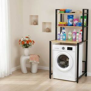 ชั้นวางเครื่องซักผ้า 3 ชั้น รุ่น KMG68002 ขนาด 70x60x170 ซม. ทำจากไม้ยางพาราพร้อมโครงเหล็ก แบบตั้งพื้น สำหรับติดตั้งในห้องน้ำ - Product Image 3