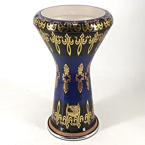 Gawharet El Fan, Tambor Egipcio Darbuka Hecho a Mano de Aluminio con Cristales Azul Rey y Dorado de 22 cm - Product Image 4