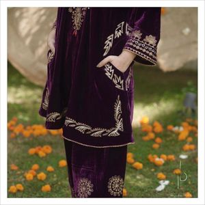 Dernier Designer Viscose Velvet Broderie Séquence Salwar Suit By Fab Zone - Product Image 2
