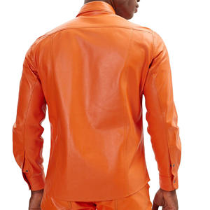 Camisa de cuero de moda para hombre hecha a medida Camisa de moda de cuero para hombre Camisa de cuero de ajuste casual Producto de Venta caliente de alta calidad - Product Image 3