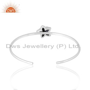 DWS Jwellery Elegant Snowflake <b>Obsidian</b> Moonflower Silver Cuff <b>Bracelet</b> 925 Silver Jewellery Manufacture Supplier - Product Image 2