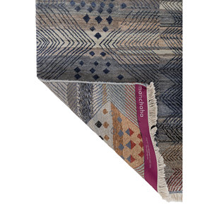 Alfombra de Seda Anudada a Mano Manchaha LUV-623 Azul con Patrón Geométrico Tabriz para el Hogar, Entrada, Sala de Estar, Pasillo, Rectangular, Hecha a Mano - Product Image 5