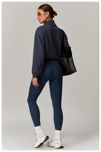 Women's Half Zipper Hoodie Jacket <b>Cropped</b> <b>Black</b> Dyed Sweatshirt Wholesale Women's <b>Long</b> <b>Sleeve</b> Stand Collar Custom Zipper Jacket - Product Image 4