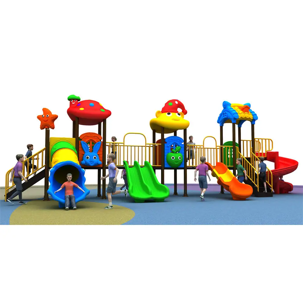 Playground de plástico para crianças, equipamento comercial de playground ao ar livre com escorregadores para crianças, escola de alta qualidade