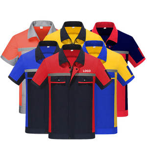 Uniforme de travail en coton de conception OEM, vêtements de travail à manches courtes, vêtements de sécurité réfléchissants, haute visibilité, chemise unisexe pour gisement de pétrole/lavage de voiture/conducteur - Product Image 1