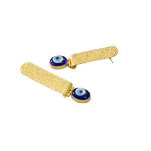 Pendientes de Botón de Piedra de Ojo Turco Mate Chapados en Oro, Diseño Moderno, Material de Latón de Alta Calidad, para Mujeres y Niñas - Product Image 3