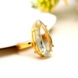 Améthyste Verte en Argent Sterling 925, Sertissage à Griffes Romantique, Design Tendance, Fait Main, Plaqué Or 14K, Pierre Précieuse Taillée Poire, Idéal pour les Fêtes - Product Image 2