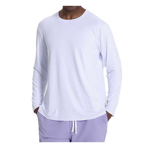 Camisetas de entrenamiento para gimnasio para hombre, manga larga en blanco, cuello redondo, Color sólido de alta calidad, talla grande personalizada - Product Image 1