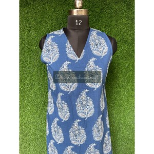 Vestido de algodón bohemio de verano para mujer, estampado de bloque de mano, hasta la muñeca, ropa de playa, decoración de encaje, transpirable, sostenible - Product Image 4