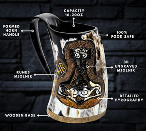 Medieval Horn Mug Authentic Drinking Horn Mug Norse Viking Horn Mug Premium Beer Tankard For Ale Wine <b>Whiskey</b> Coffee Party - Product Image 2