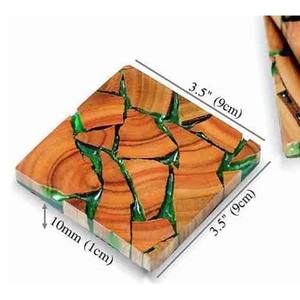 Posavasos de té cuadrado de estilo americano ecológico de alta calidad con borde de latón Material de madera y resina 4X4 pulgadas - Product Image 6