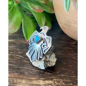 Bague Thunderbird en argent sterling et turquoise Navajo, taille 5.5 - Product Image 4