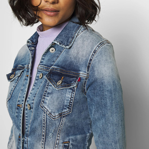 100% Cotton Women's Denim Jacket Washed Casual Design Long Sleeve Customizable Fabric Relaxed Fit Style - Product Image 5