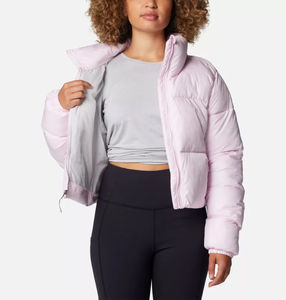 Veste matelassée courte confortable pour femmes, en gros, rose Dawn, OEM, fermeture éclair intégrale, veste à bulles respirante, doudoune d'hiver pour femmes - Product Image 4