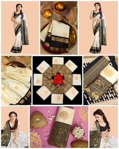 Lujosos saris de seda Jacquard pesado de viscosa Golden Big Jacquard tejido borde traje tradicional indio para fiestas de invierno - Product Image 4