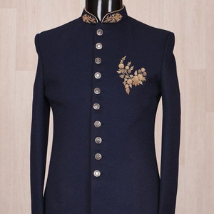 NEW--ELEGANT ZARI EMBROIDERY on NAVY SHERWANI WITH <b>PANT</b> DRESS & ALSO MATCHING SHOE WITH DRESS for PARTY-WEAR/WEDDING @ 2023 - Product Image 1