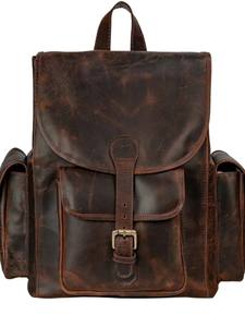 Sac à dos vintage grand format en cuir véritable brun vieilli, écologique, léger, multi-poches, durable - Product Image 6