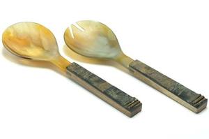 ชุดเสิร์ฟสลัดควายฮอร์นเครื่องมือสลัดเครื่องมือเสิร์ฟสลัดชุดช้อนส้อมมีดฮอร์นแบบกำหนดเอง - Product Image 3