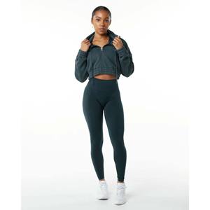 Sudadera corta con capucha para mujer, 55% algodón, 45% licra, estilo de hombro con cremallera completa - Product Image 2