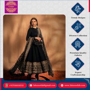 Diseñador de moda para bodas y fiestas, bordado pesado y trabajo de secuencia, Faux Georgette Anarkali, conjunto de vestido y Dupatta para mujeres - Product Image 3